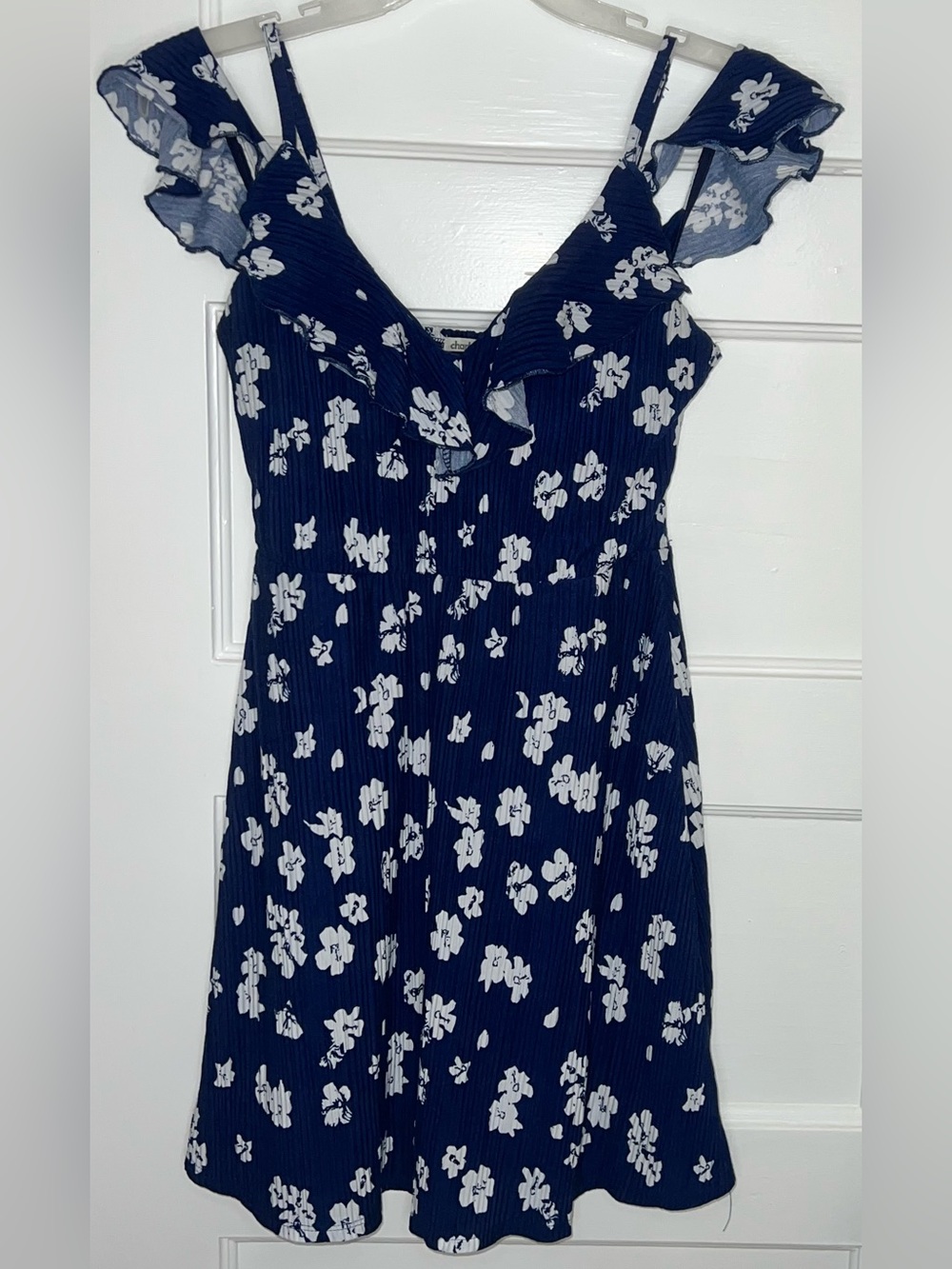 Women’s Sz Small Charlotte Russe Navy Blue Floral Ruffle Strap Dress